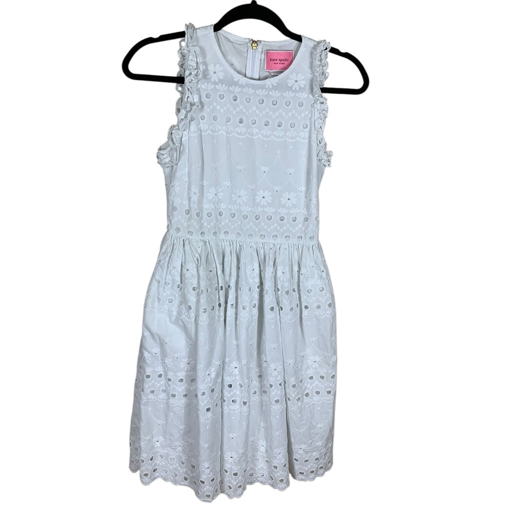 Kate Spade White Floral Embroidered Eyelet Sleeveless Knee Length Dress Size 0